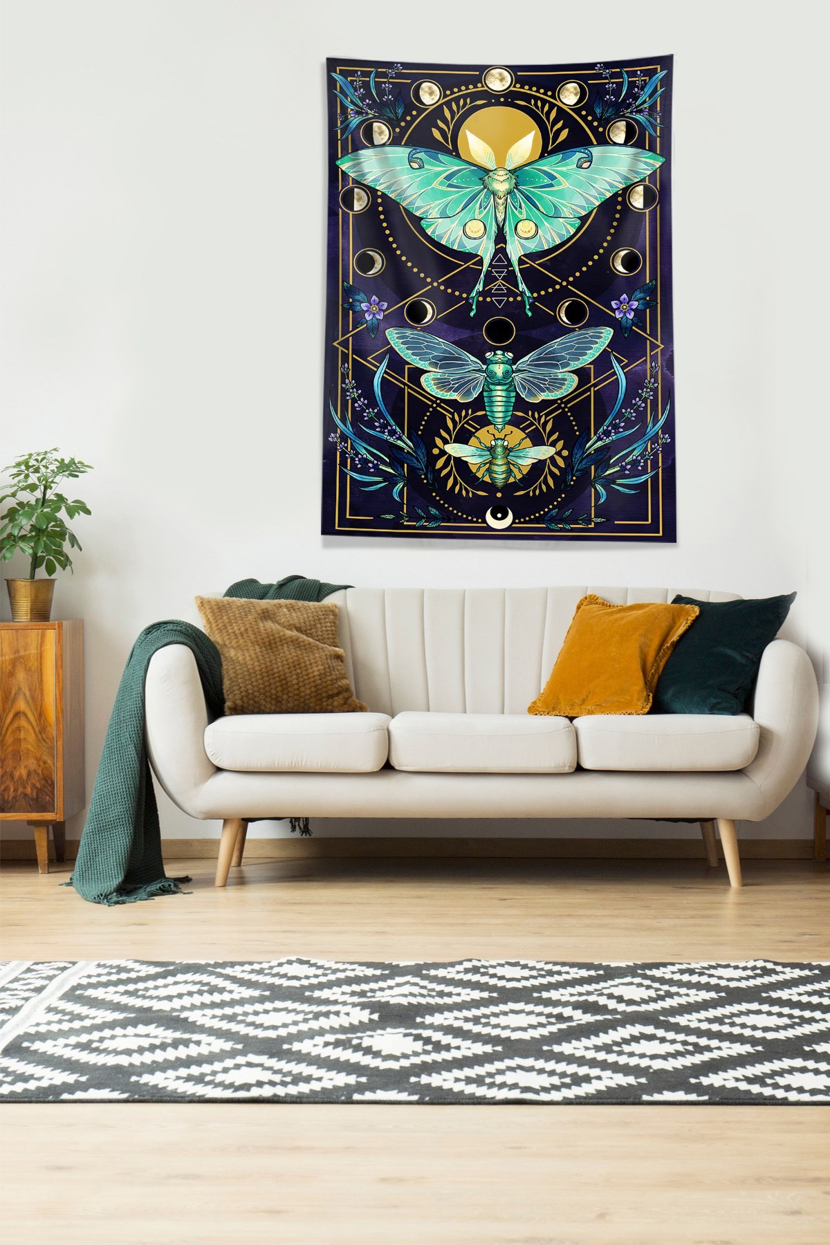 Lacivert Butterfly Kelebek Leke Tutmaz Kadife Kumaş Duvar Örtüsü Duvar Halısı Tapestry