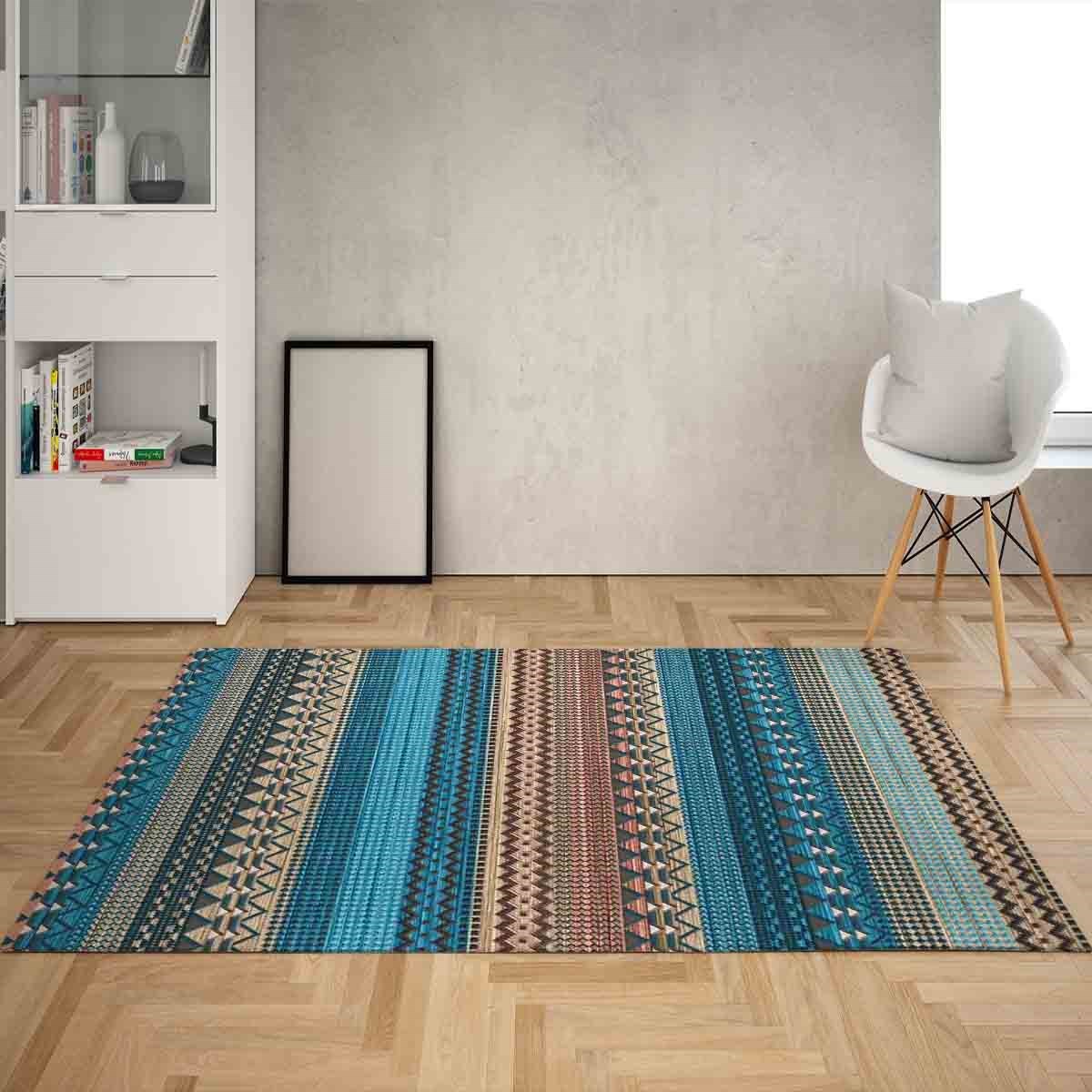 Kilim Desenli Etnik Dijital Baskı Yıkanabilir Kaymaz Taban Modern Salon Halı ve Yolluk 