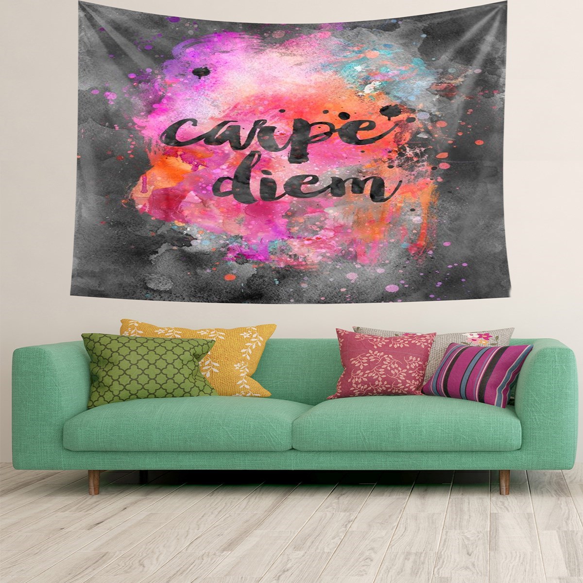 Carpe Diem Toz Bulutu Desen Leke Tutmaz Kadife Kumaş Duvar Örtüsü Duvar Halısı Tapestry