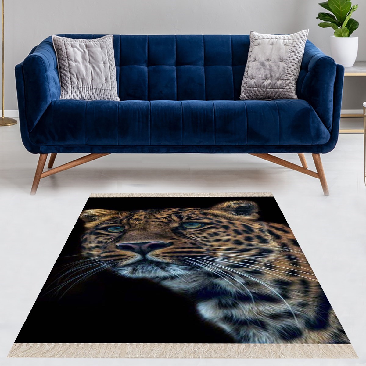 Leopar Desenli Dijital Baskı Yıkanabilir Kaymaz Taban Modern Salon Halı ve Yollu