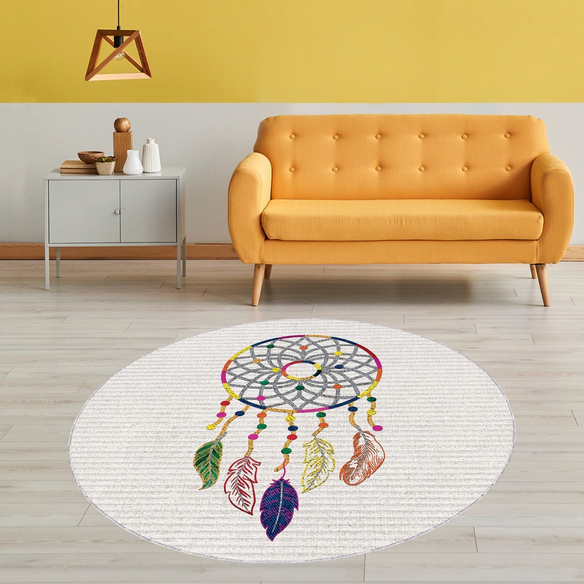 Dream Catcher Düş Kapanı Dijital Baskı Yıkanabilir Kaymaz Taban Modern Salon Halısı