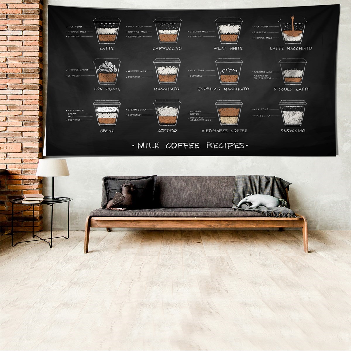 Kahve Menü Coffee Menu Desen Leke Tutmaz Kadife Dokulu Kumaş Duvar Örtüsü Duvar Halısı Tapestry