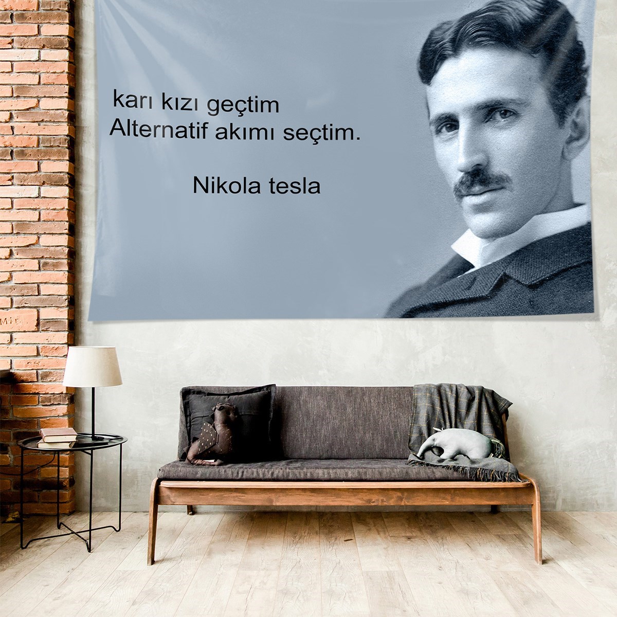 Nikola Tesla Espri Leke Tutmaz Kadife Dokulu Kumaş Duvar Örtüsü Duvar Halısı Tapestry