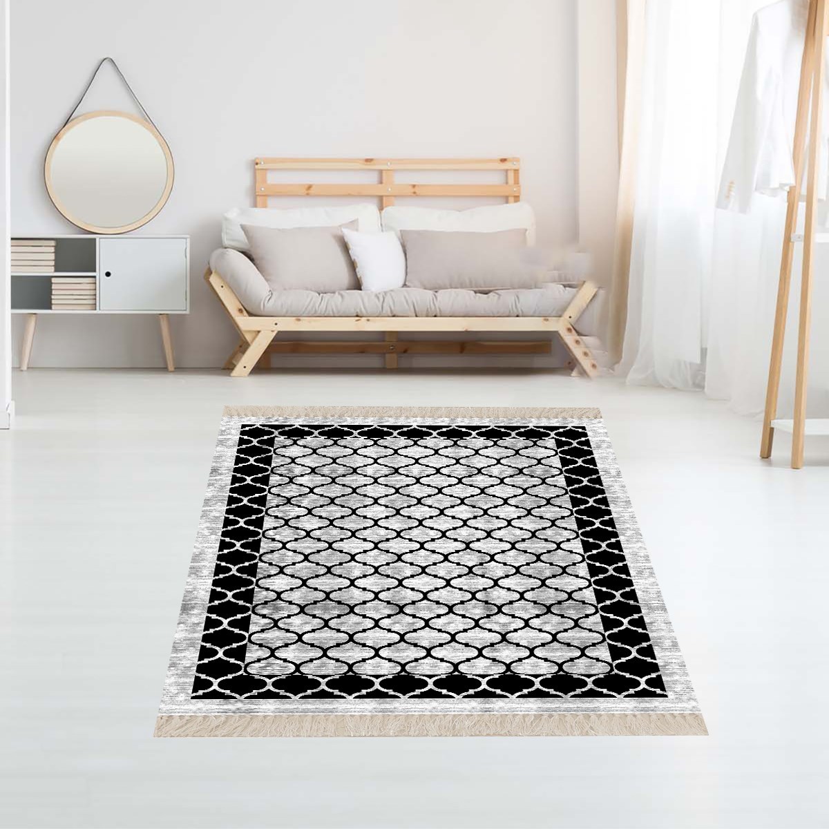 Geometrik Desenli Osmanlı Motif Dijital Baskı Yıkanabilir Kaymaz Taban Klasik Salon Halısı