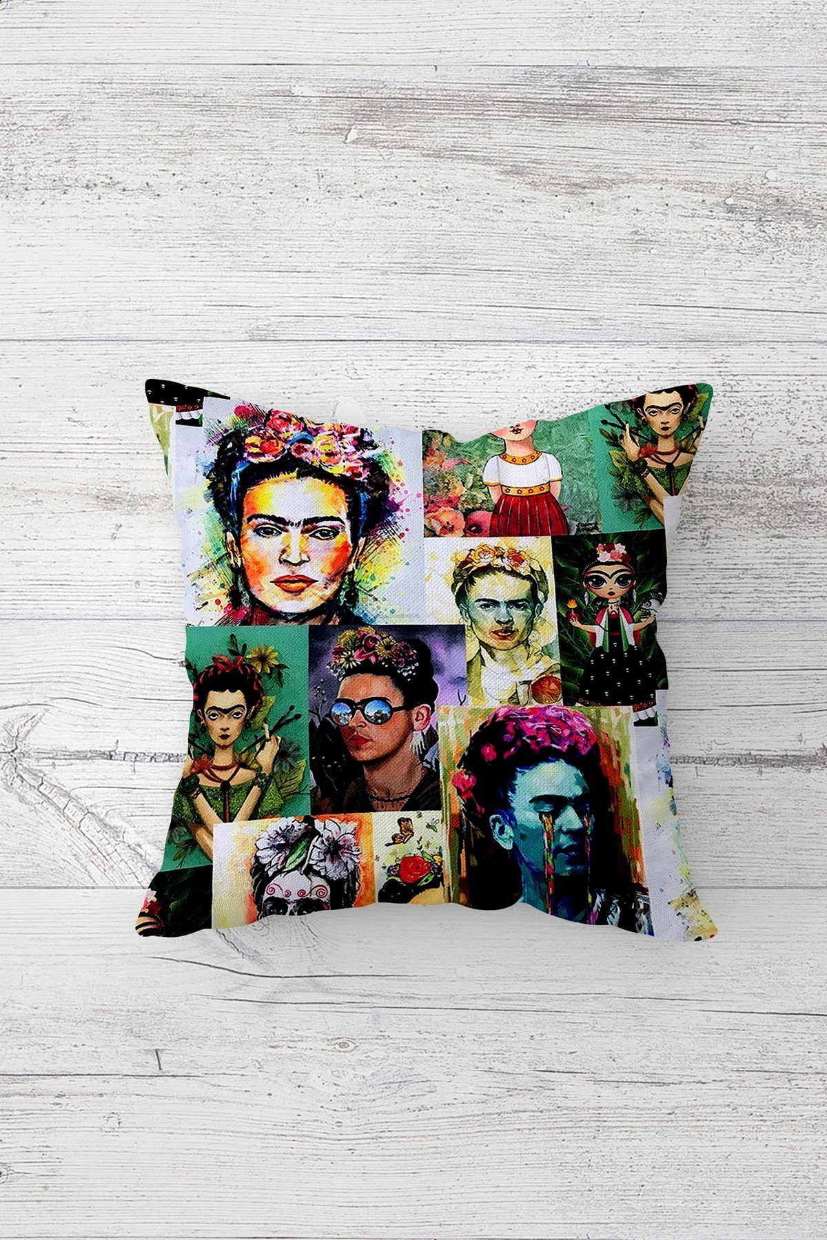 Frida Kahlo Figürlü Çift Tarafı Baskılı Gizli Fermuarlı Dekoratif Yastık Kılıfı Kırlent Kılıfı 