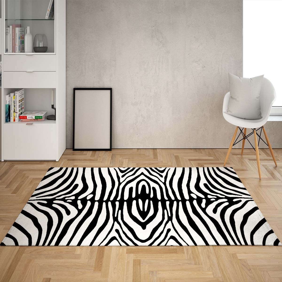 Zebra Desenli Dijital Baskı Yıkanabilir Kaymaz Taban Modern Salon Halısı