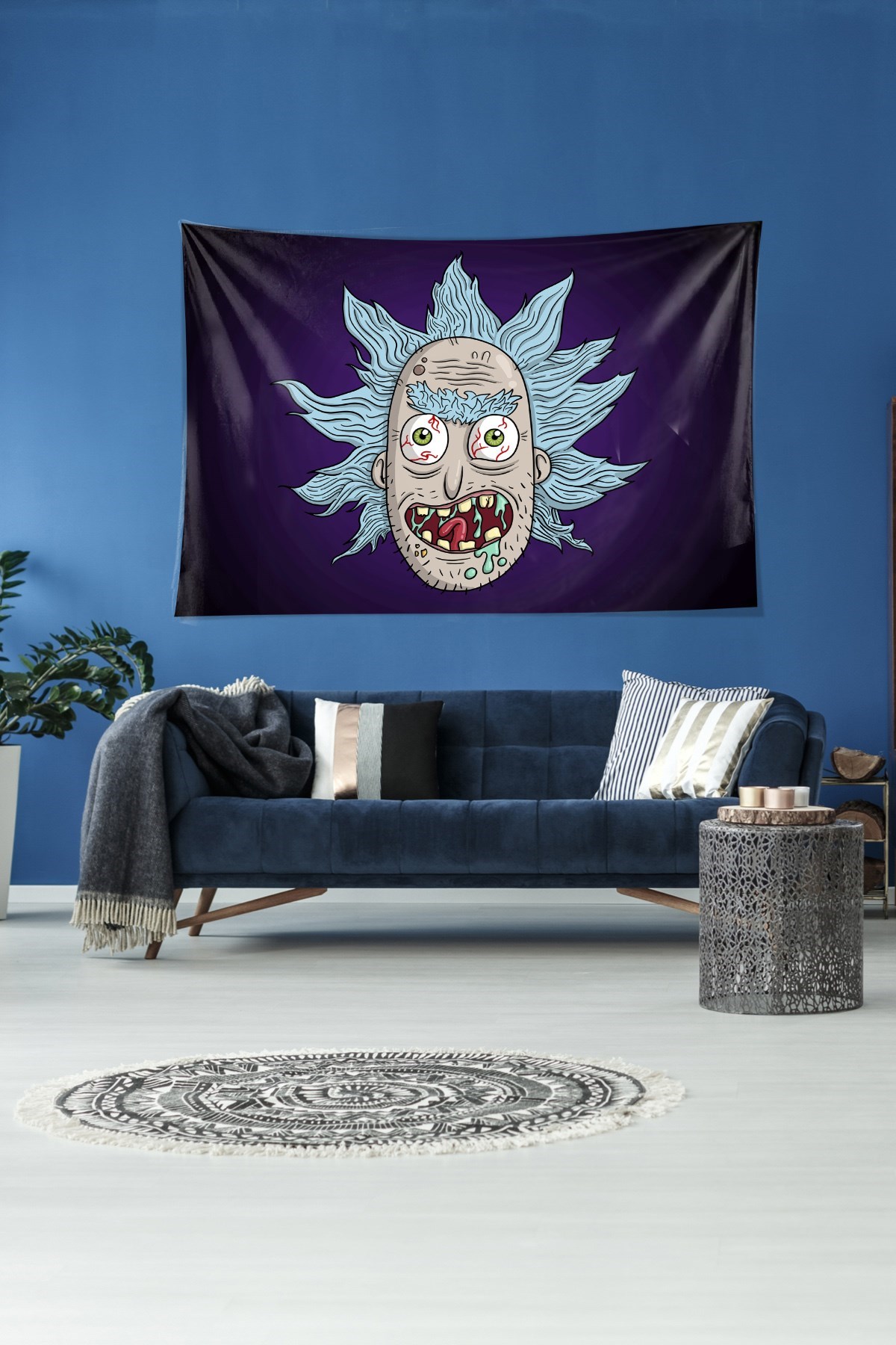 Rick and Morty Leke Tutmaz Kadife Dokulu Kumaş Duvar Örtüsü Duvar Halısı Tapestry