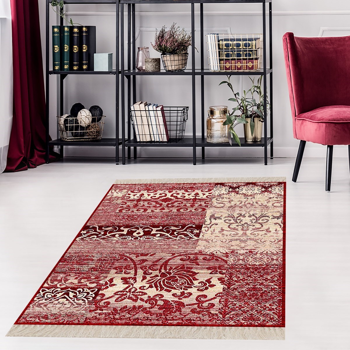 Kilim Desenli Dijital Baskı Yıkanabilir Kaymaz Taban Etnik Salon Halısı Yolluk