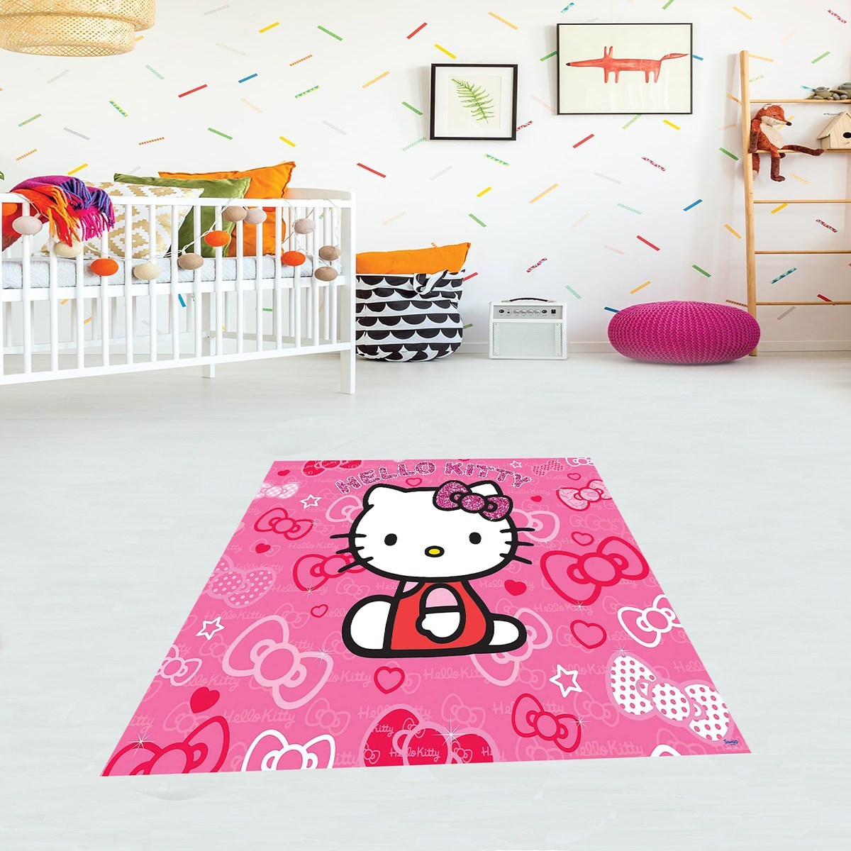 Hello Kitty Kedi Desen Dijital Baskı Yıkanabilir Kaymaz Taban Çocuk Odası Halısı