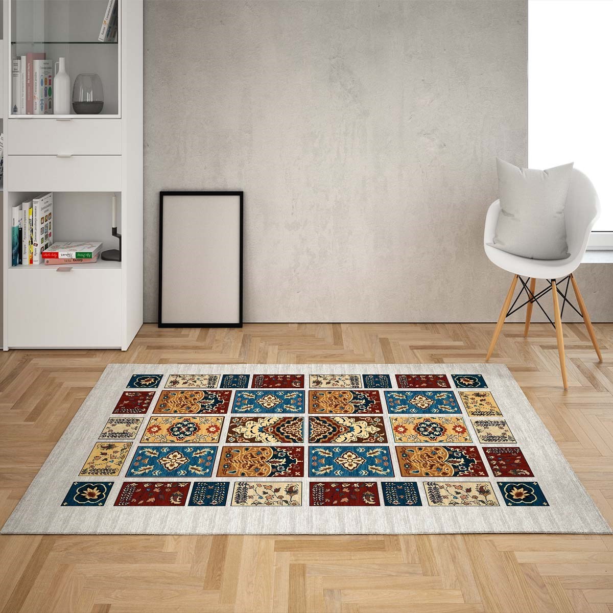 Eskitme Kilim Desenli Dijital Baskı Yıkanabilir Kaymaz Taban Vintage Salon Halısı ve Yolluk