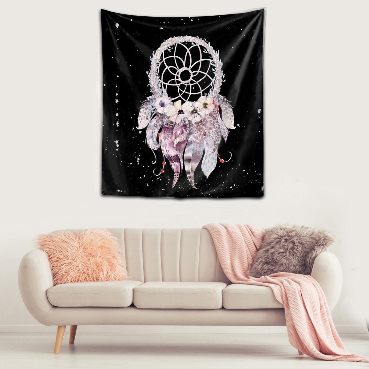 Yıkanabilir Leke Tutmaz Mikropetek Kumaş Dreamcatcher Siyah Duvar Örtüsü Duvar Halısı Tapestry