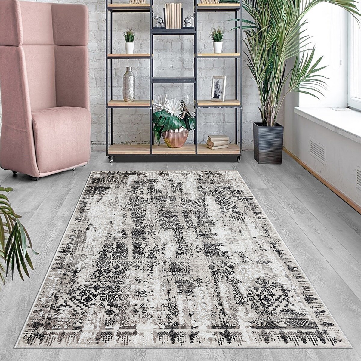 Gri Batik Desen Renk Geçişli Yıkanabilir Kaymaz Taban Leke Tutmaz Modern Salon Halısı ve Yolluk