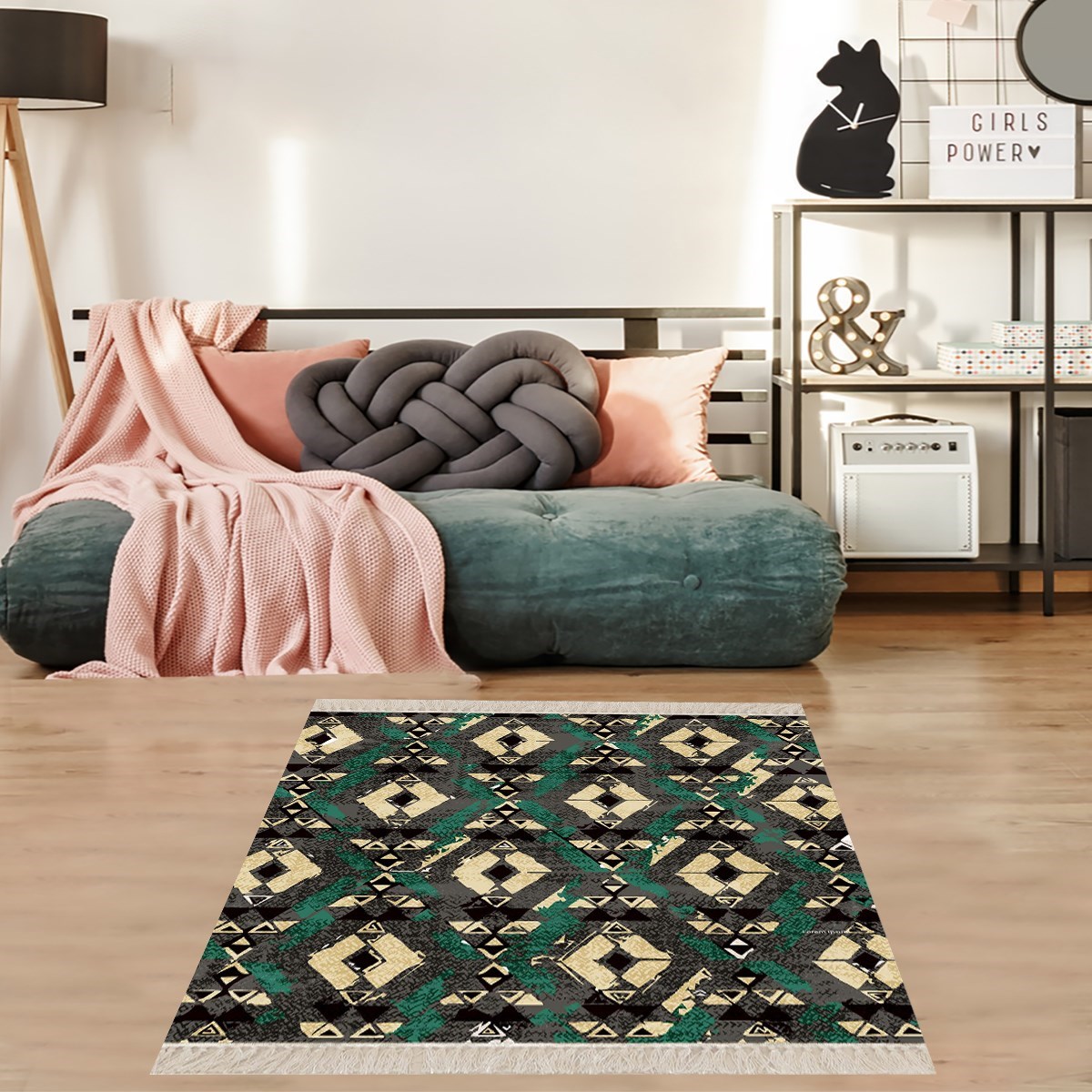 Kilim Desenli Etnik Dijital Baskı Yıkanabilir Kaymaz Taban Eskitme Salon Halı ve Yolluk