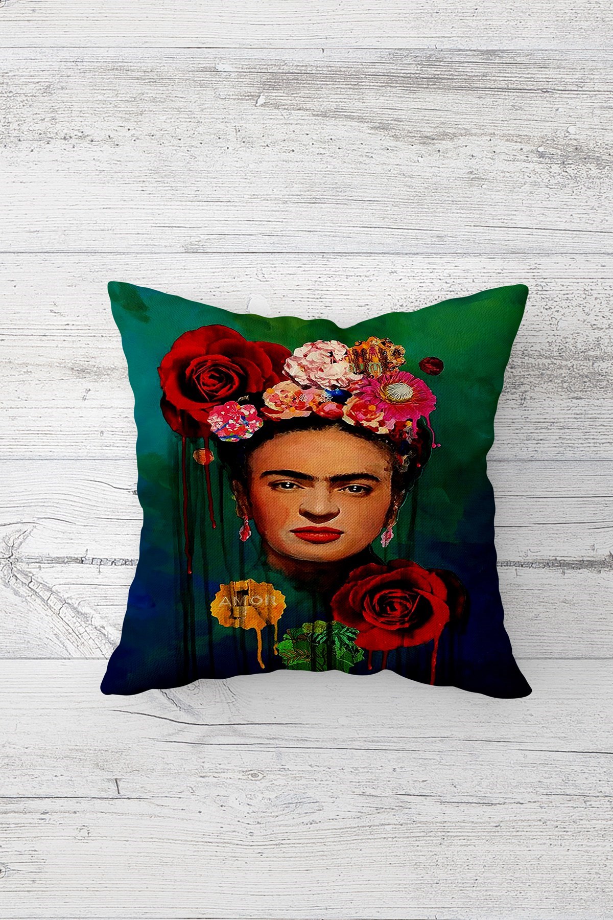 Frida Kahlo Figürlü Çift Tarafı Baskılı Gizli Fermuarlı  Yastık Kılıfı Kırlent Kılıfı 