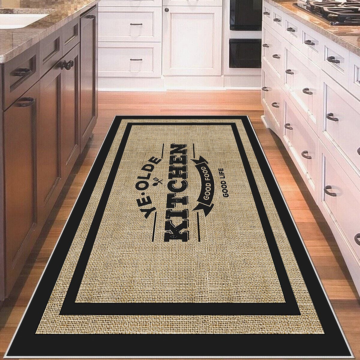 Bej Hasır Desenli Mutfak Yıkanabilir Kaymaz Taban Leke Tutmaz Modern Salon Halısı ve Yolluk