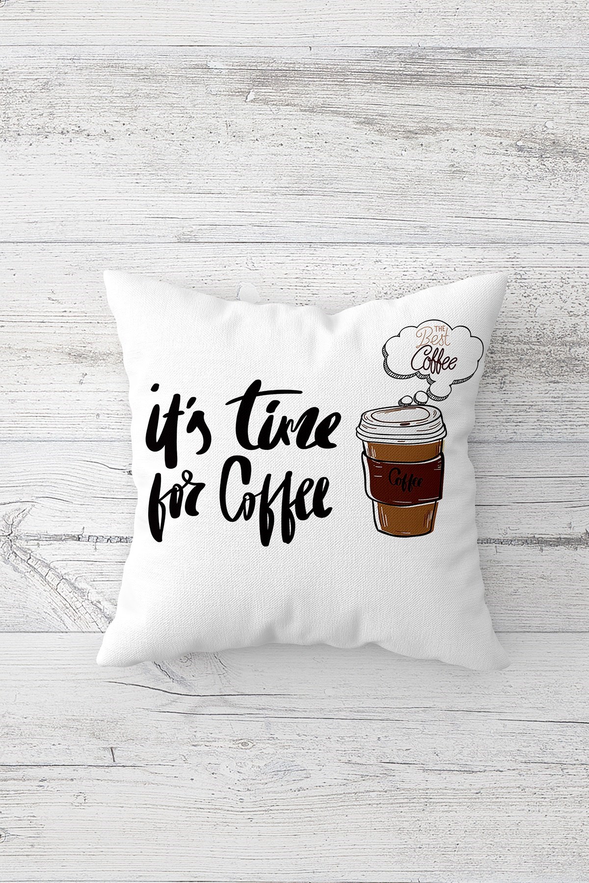 The Best Coffee Yazılı Çift Tarafı Baskılı Gizli Fermuarlı Yıkanabilir Leke Tutmaz Kırlent Kılıfı 