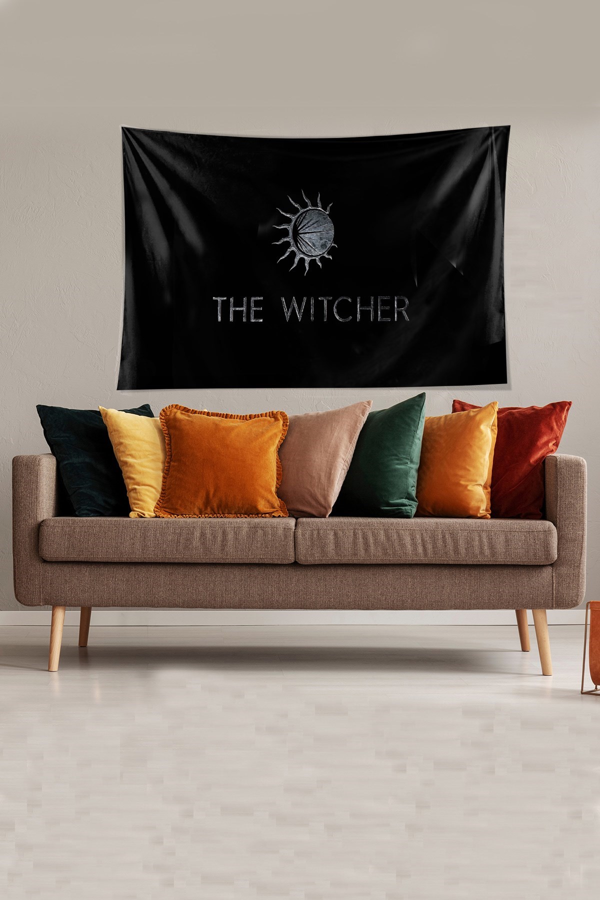 Siyah The Witcher Yazılı Leke Tutmaz Kadife Kumaş Duvar Örtüsü Duvar Halısı Tapestry