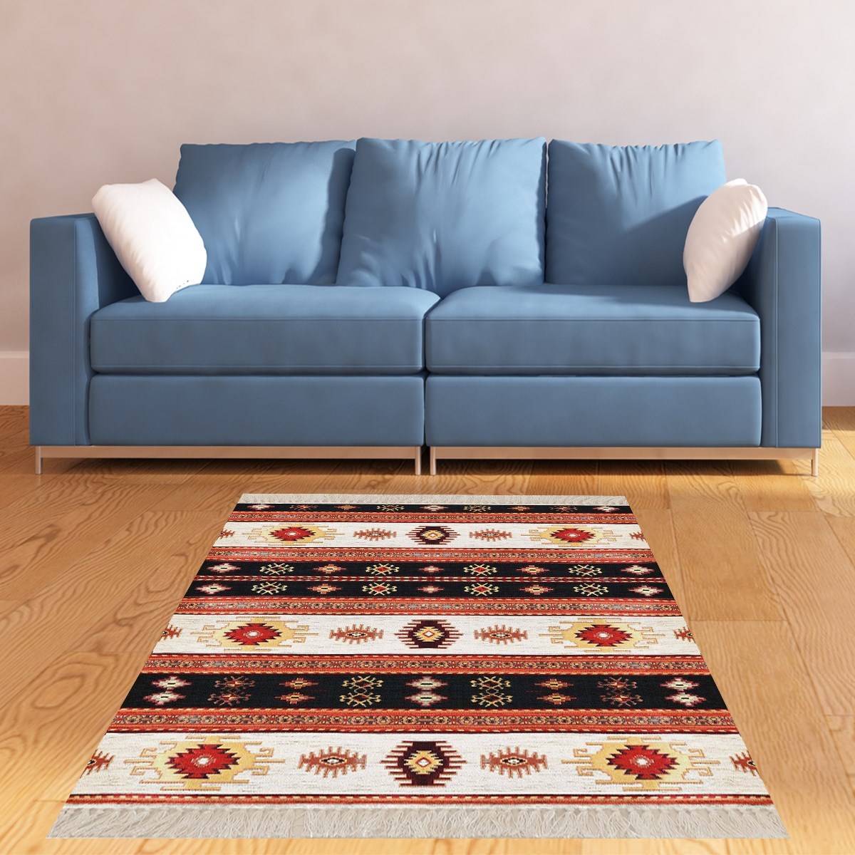 Kilim Desenli Etnik Dijital Baskı Yıkanabilir Kaymaz Taban Modern Salon Halı ve Yolluk