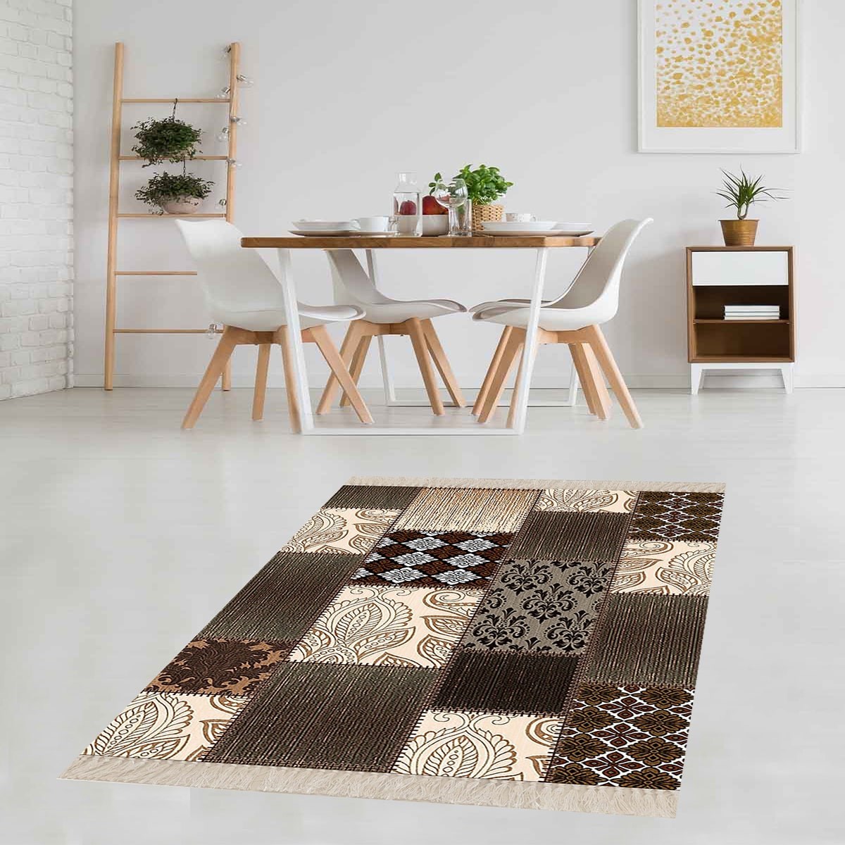 Kilim Desenli Etnik Dijital Baskı Yıkanabilir Kaymaz Taban Modern Salon Halı ve Yolluk 