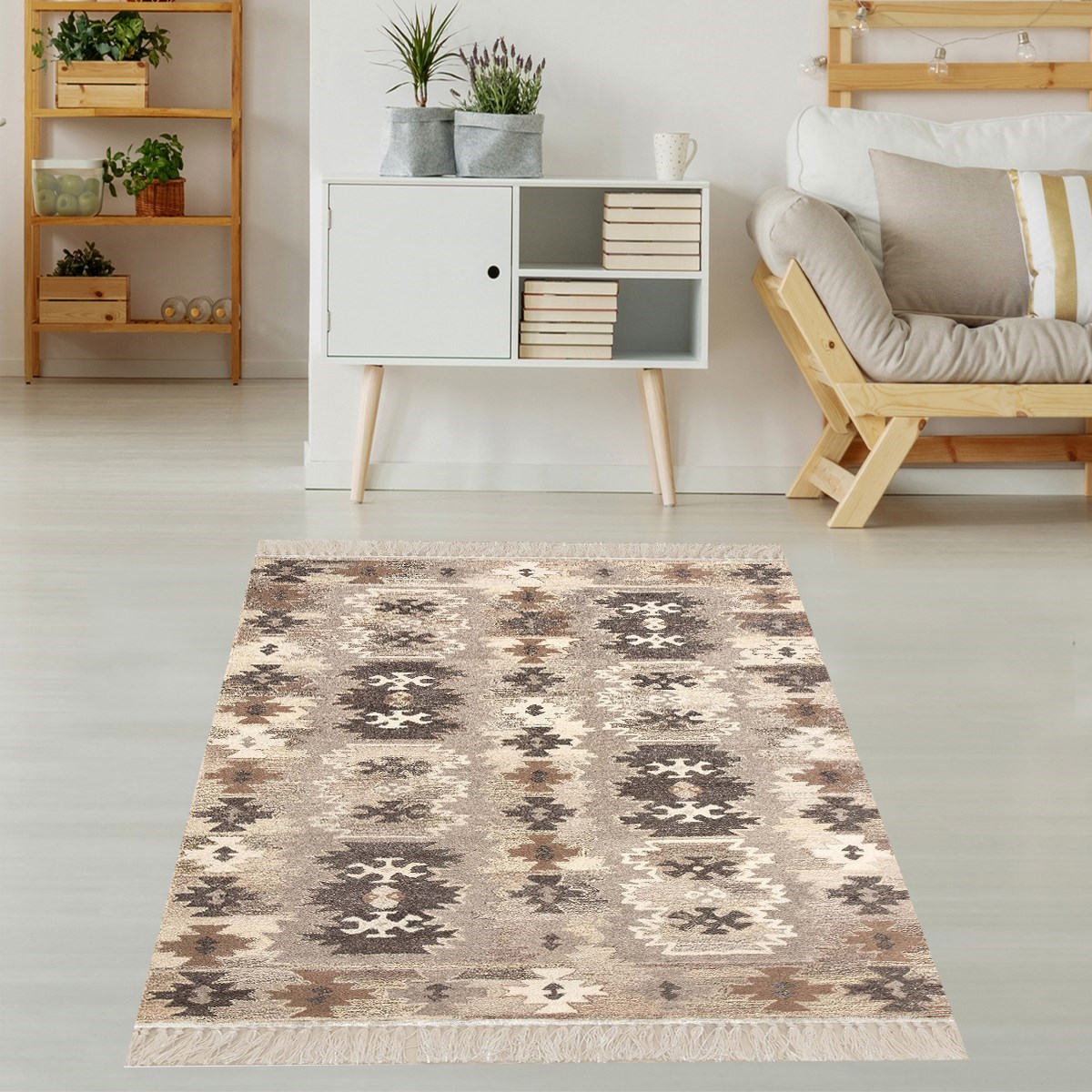 Kilim Desenli Etnik Dijital Baskı Yıkanabilir Kaymaz Taban Modern Salon Halı ve Yolluk