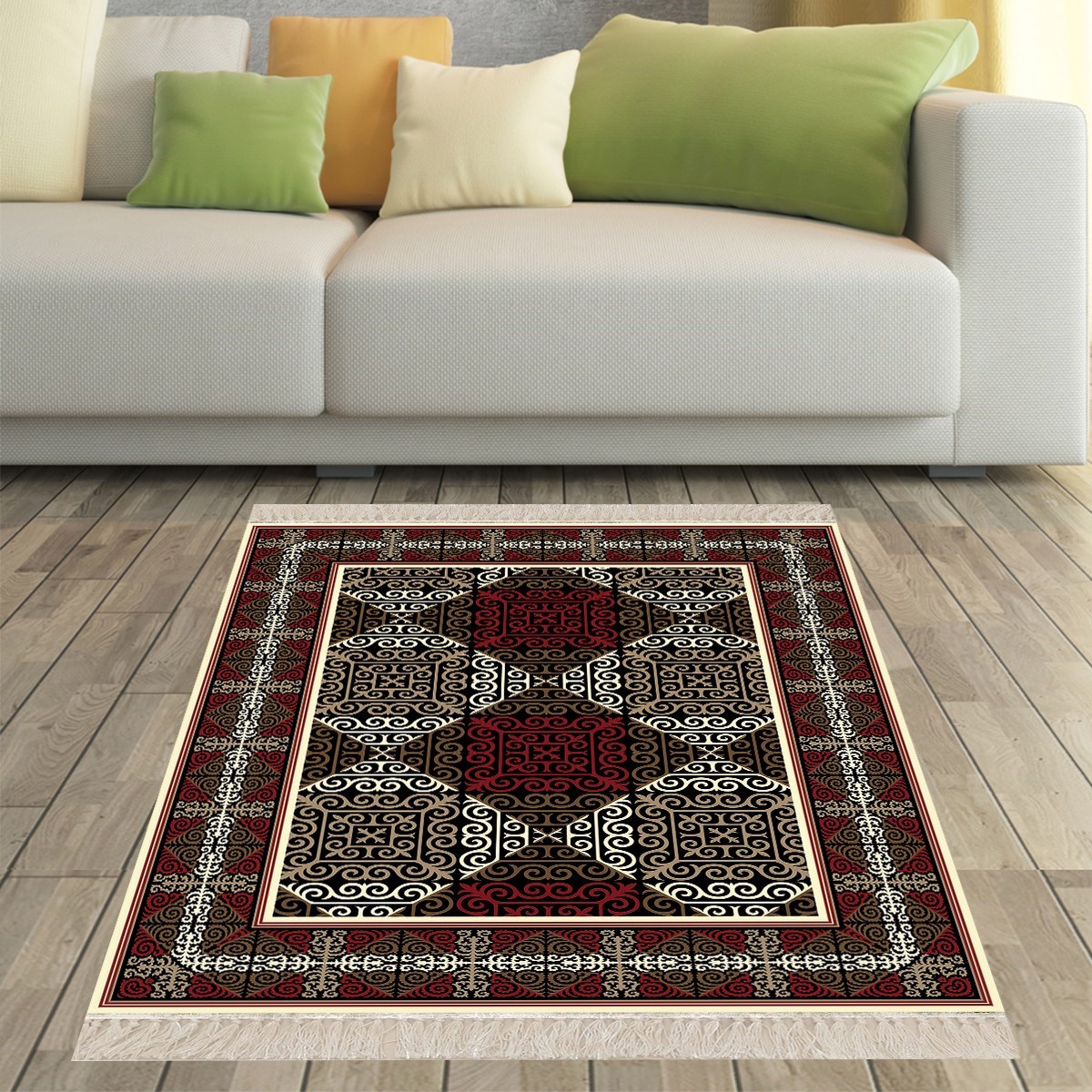 Kilim Desenli Etnik Dijital Baskı Yıkanabilir Kaymaz Taban Modern Salon Halısı ve Yolluk