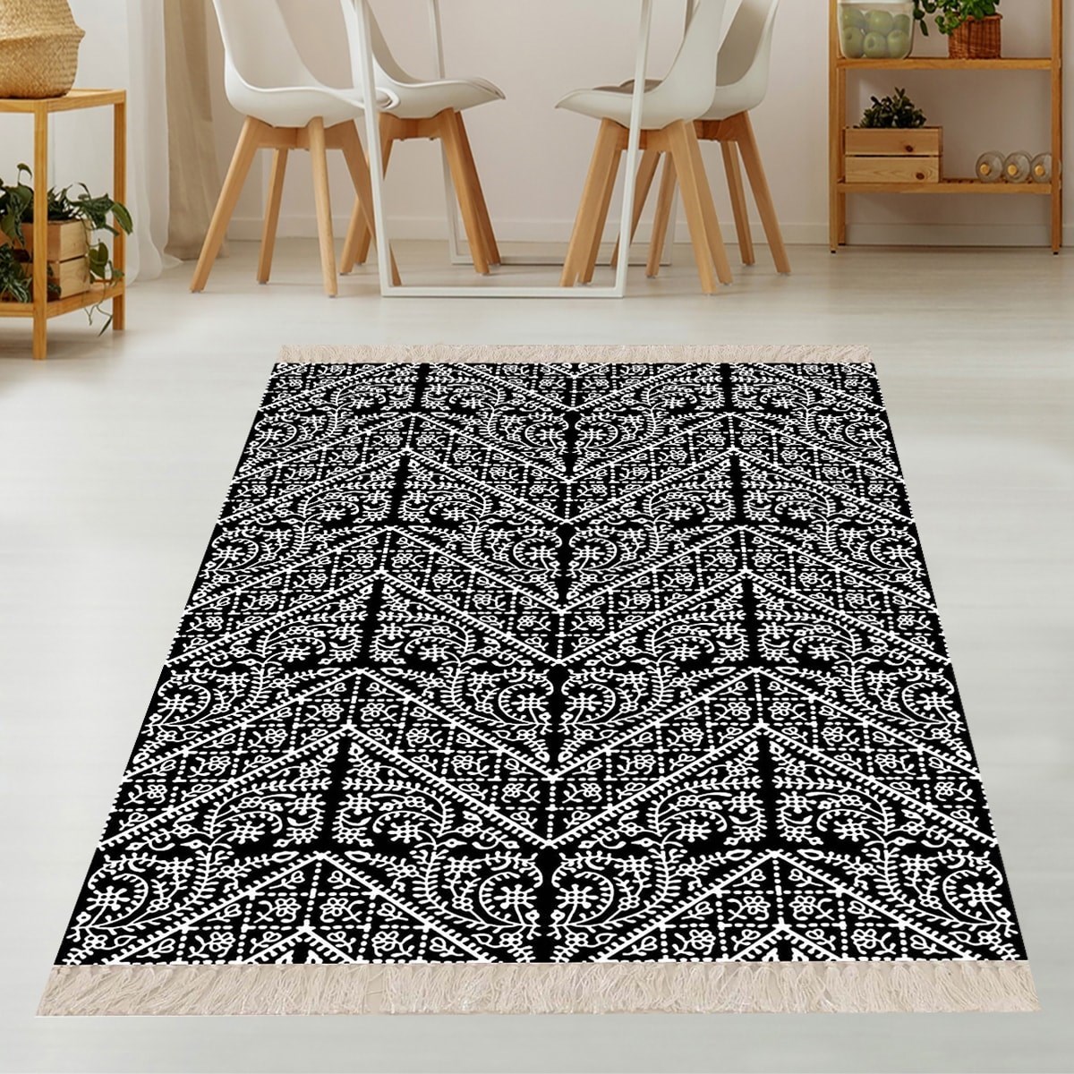 Geometrik Desenli Osmanlı Motif Dijital Baskı Yıkanabilir Kaymaz Taban Kilim Model Salon Halısı