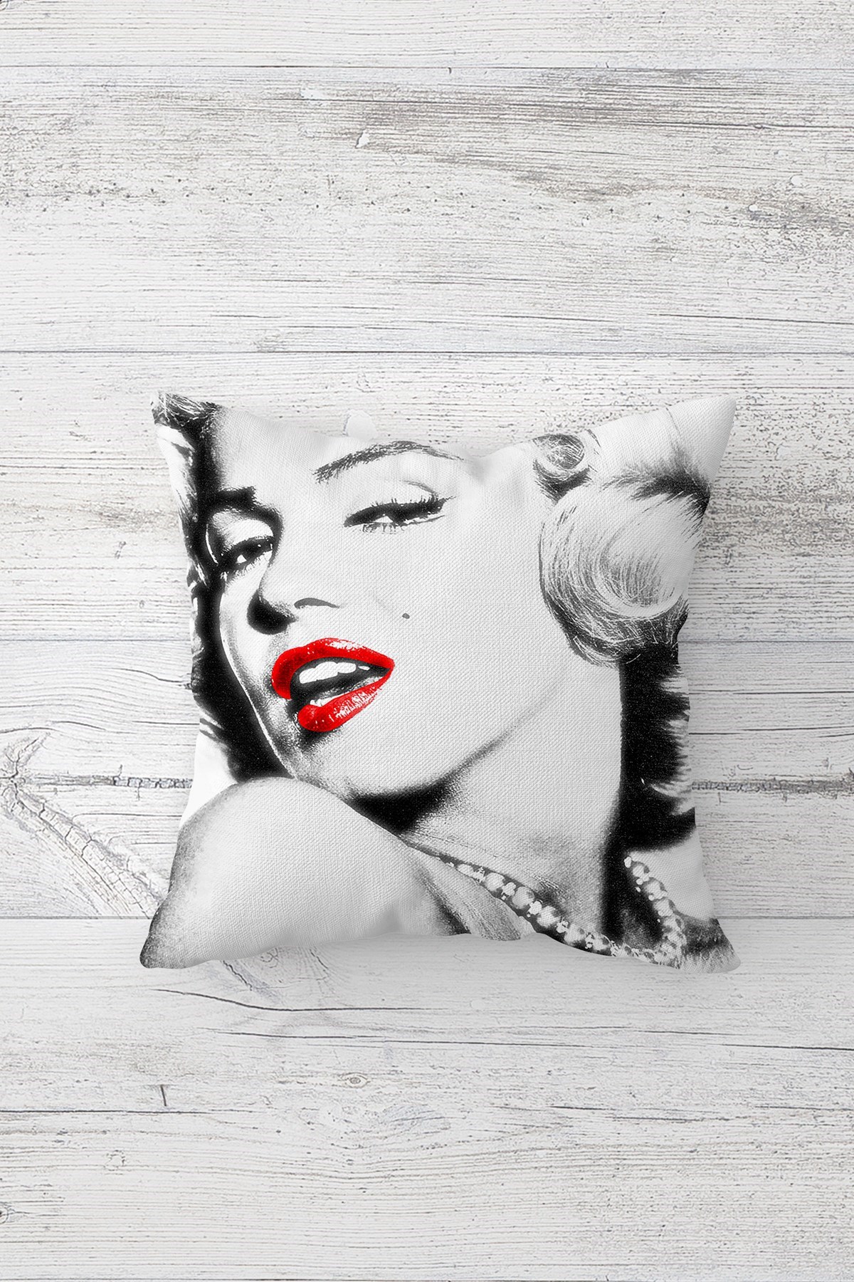 Marilyn Monroe Figürlü Çift Tarafı Baskılı Gizli Fermuarlı Dekoratif Yastık Kılıfı Kırlent Kılıfı