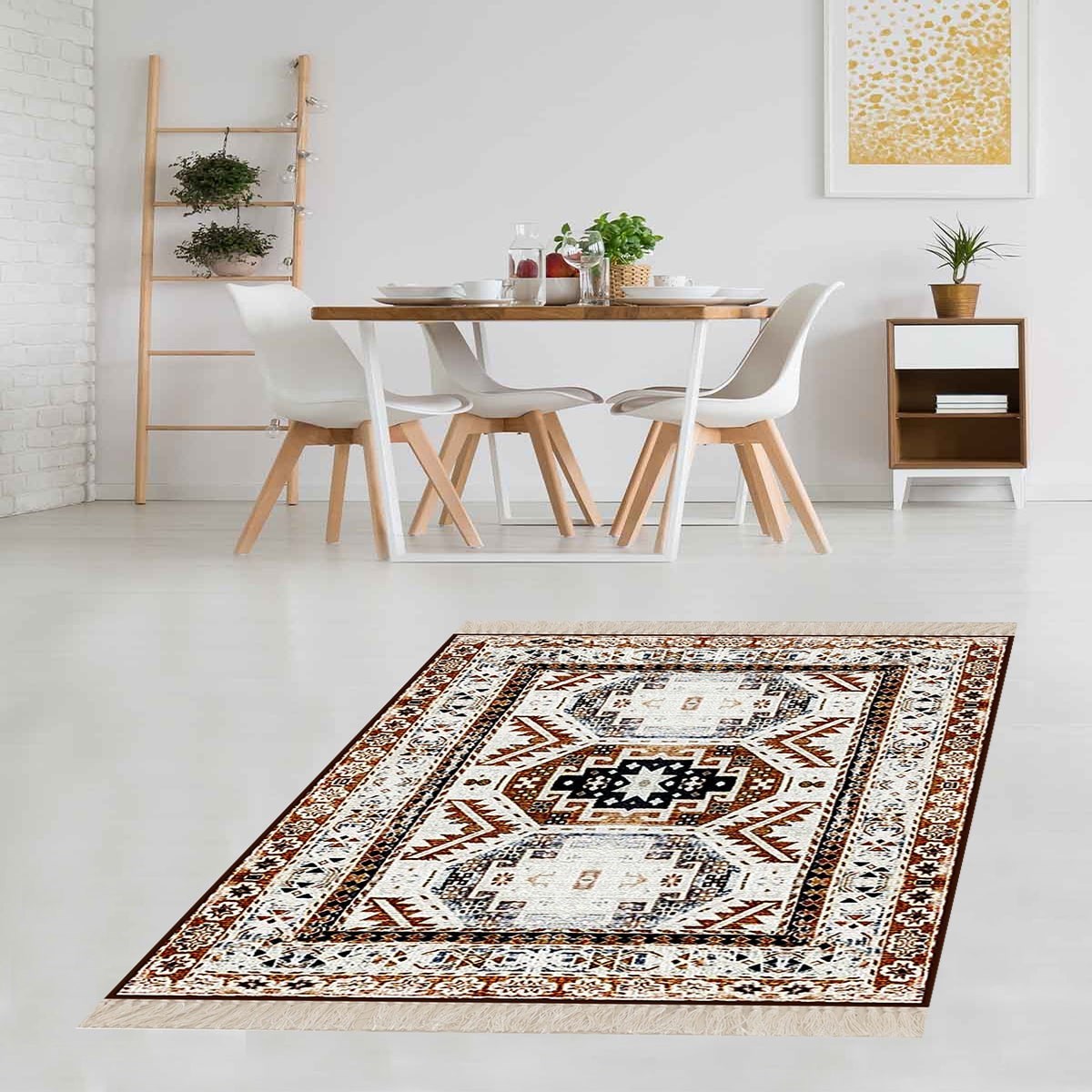 Kilim Desenli Etnik Dijital Baskı Yıkanabilir Kaymaz Taban Modern Salon Halı ve Yolluk 