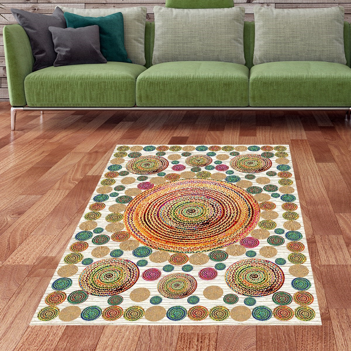 Jüt Hasır Kilim Görünümlü Dijital Baskılı Kaymaz Taban Yıkanabilir Modern Salon Halısı ve Yolluk