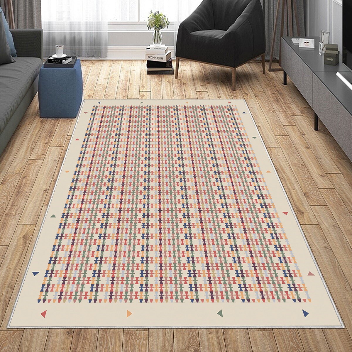 Çok Renkli Kilim Desenli Yıkanabilir Kaymaz Taban Leke Tutmaz Modern Salon Halısı ve Yolluk