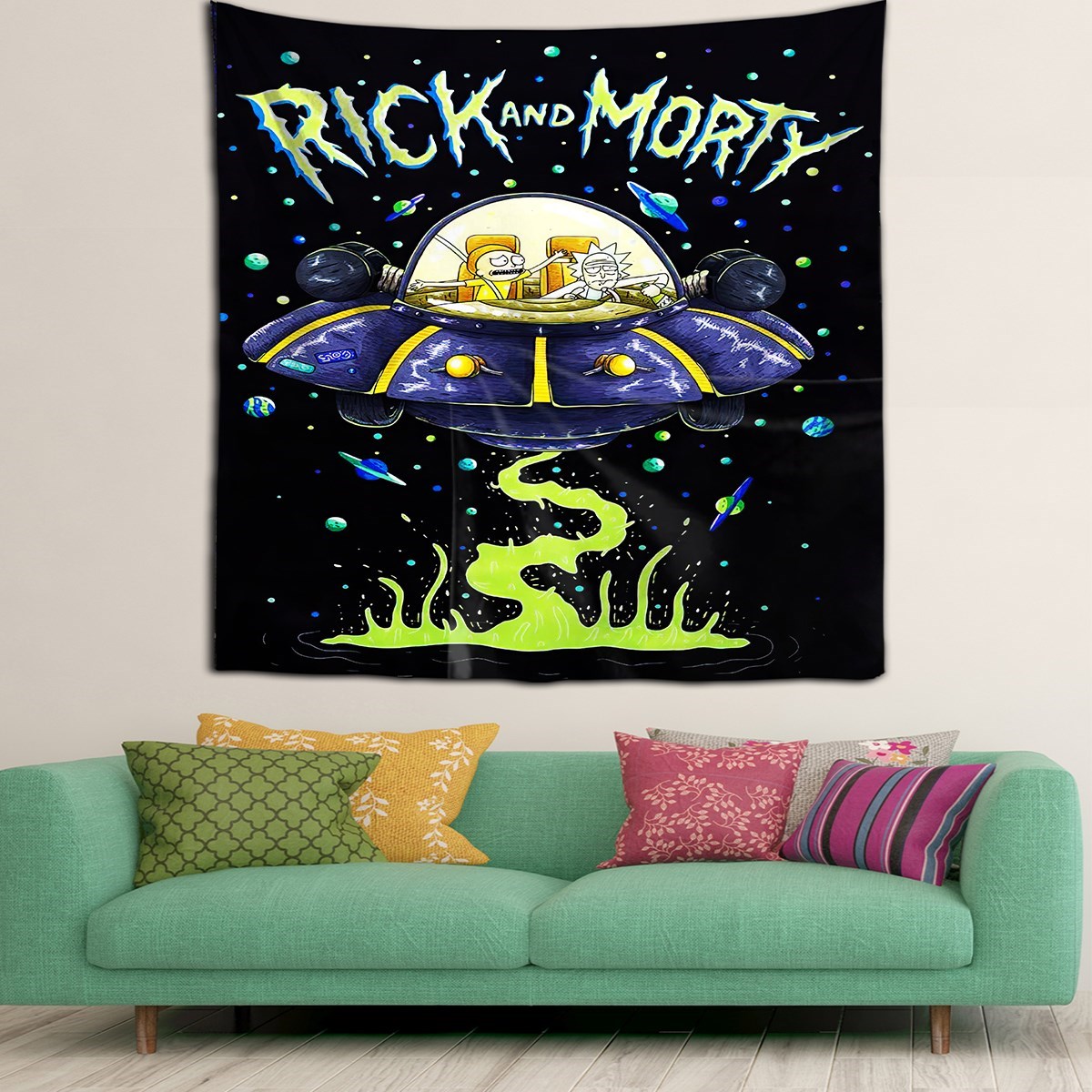 Rick and Morty Desen Leke Tutmaz Kadife Dokulu Kumaş Duvar Örtüsü Duvar Halısı Tapestry