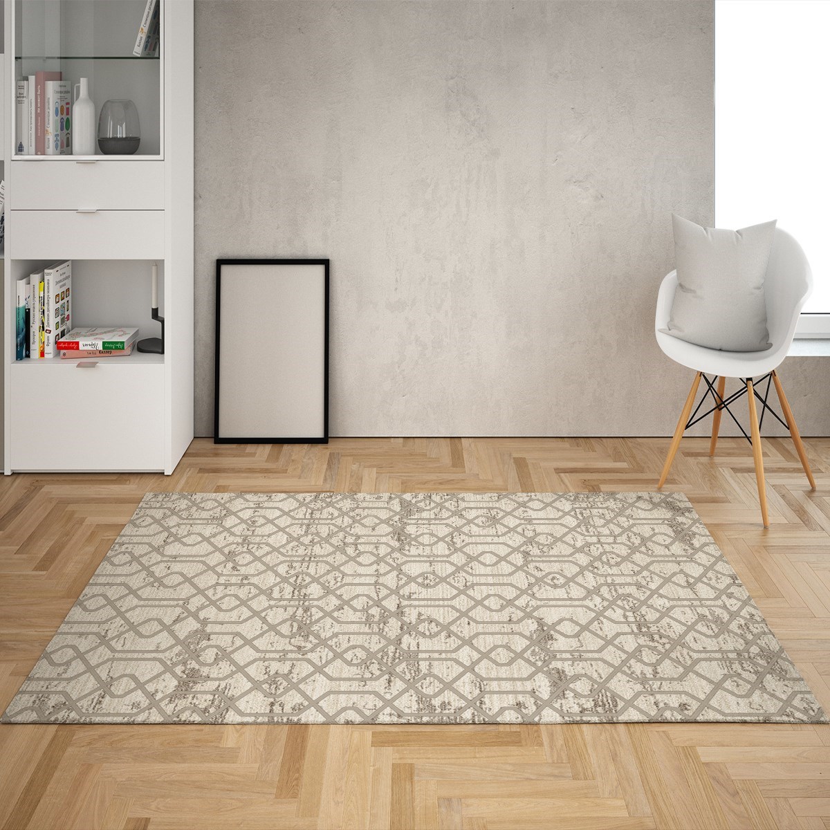 Geometrik Desenli Dijital Baskı Yıkanabilir Kaymaz Taban Modern Kilim Desen Salon Halı (Mavi)