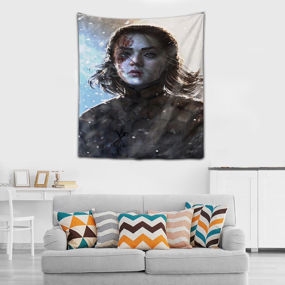 Arya Stark Portre Yıkanabilir Leke Tutmaz Kumaş Duvar Örtüsü Duvar Halısı Tapestry