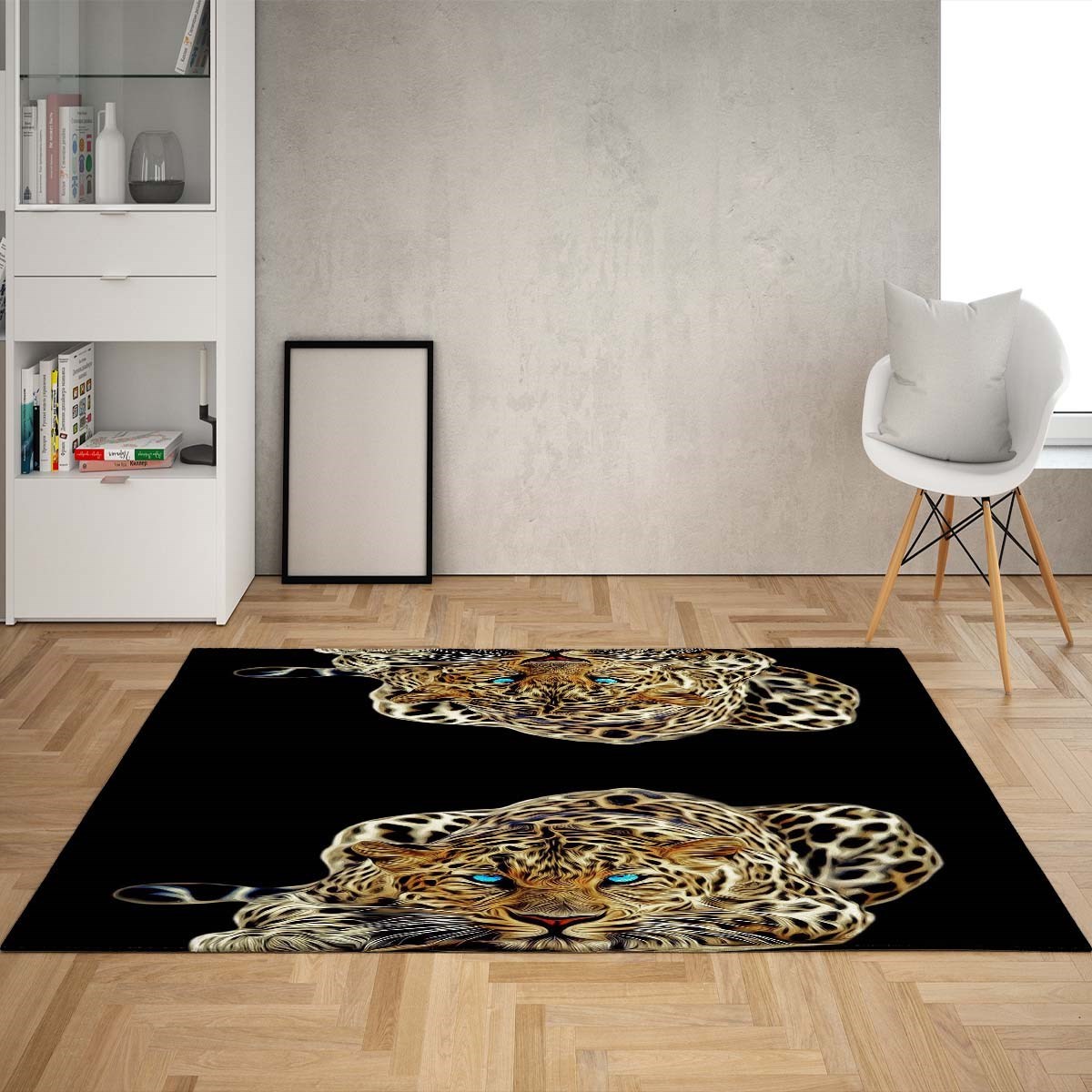 Leopar Desenli Halı Leoparlı Halı Dijital Baskı Yıkanabilir Kaymaz Taban Salon Halısı