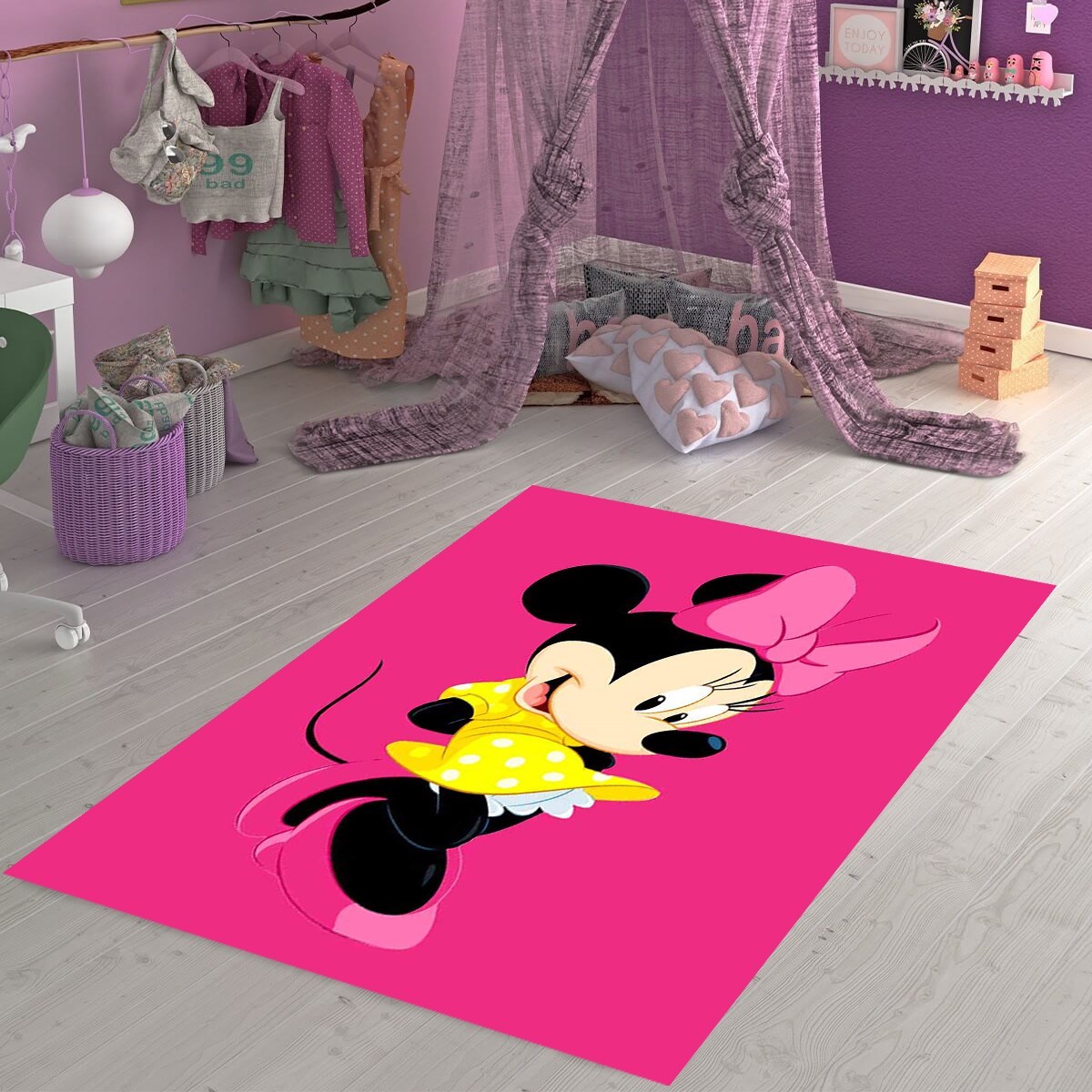 Mickey Minnie Mouse Halı Dijital Baskı Yıkanabilir Kaymaz Taban Çocuk Odası Halısı