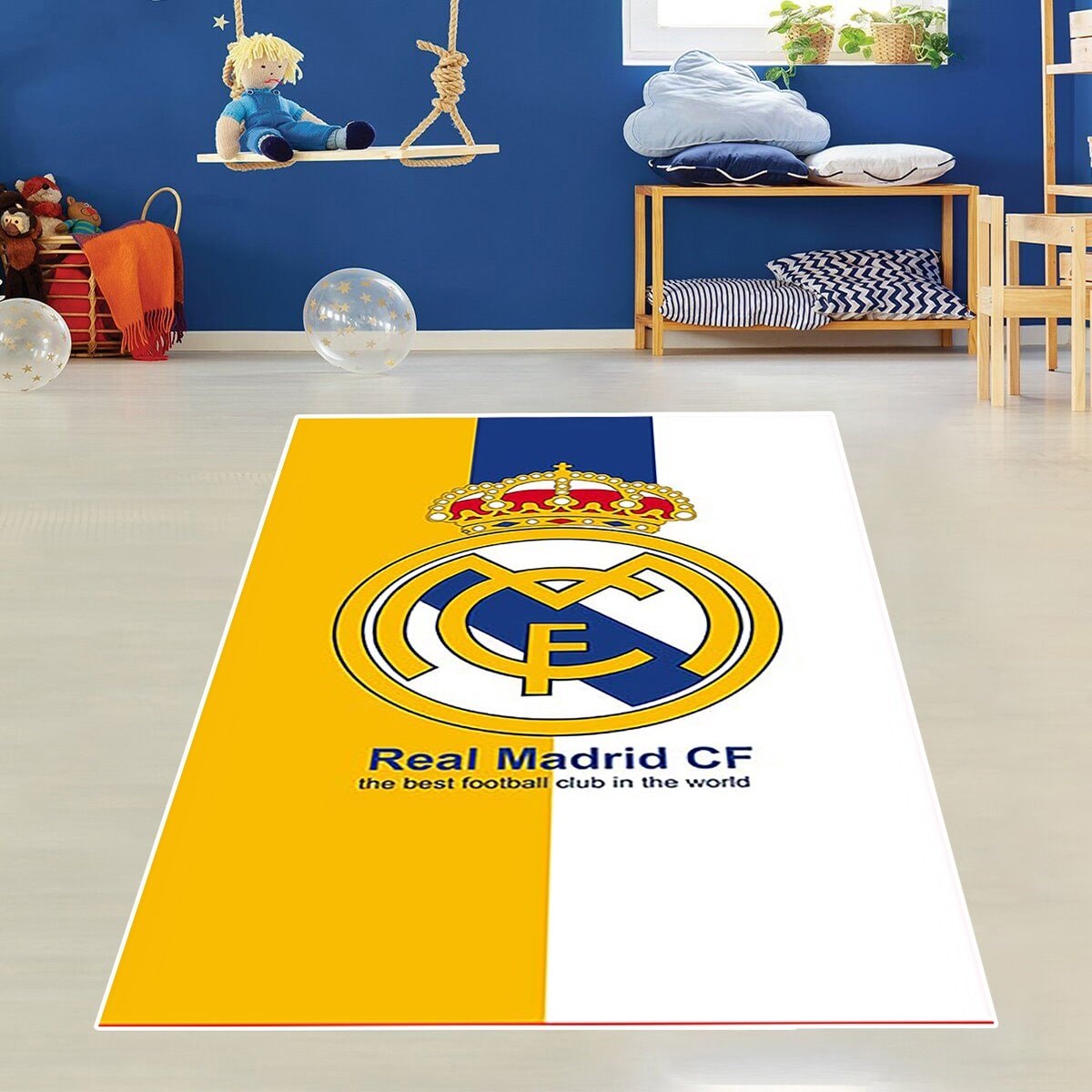 Real Madrid Logo Desenli Dijital Baskılı Kaymaz Taban Erkek Çocuk Odası Halısı