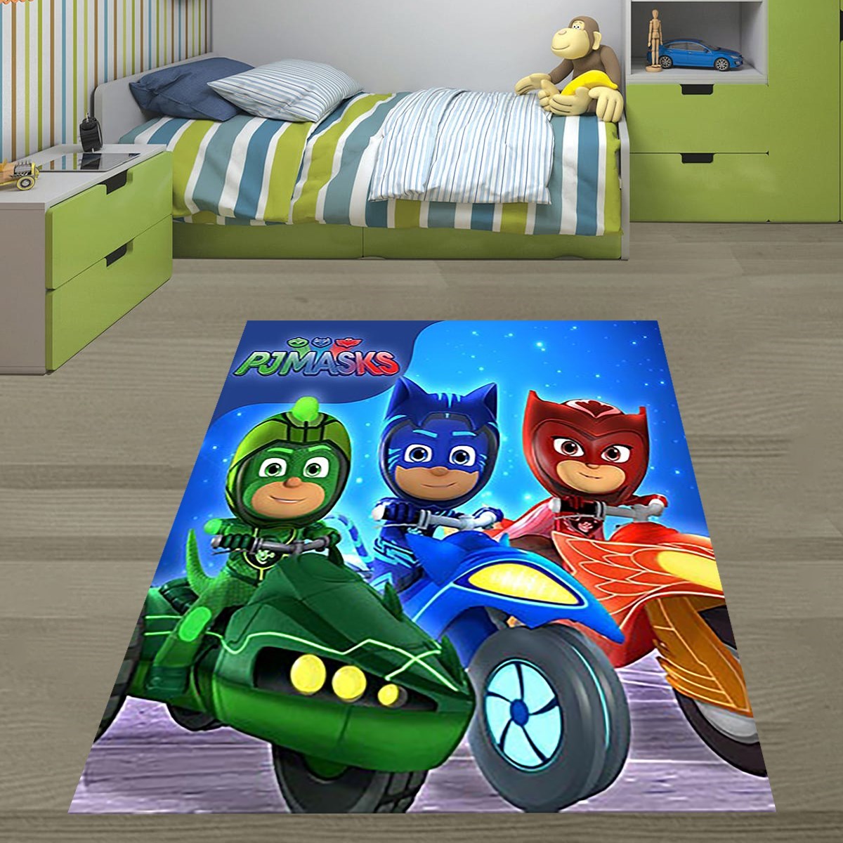 Pjmasks Animasyon Desenli Dijital Baskılı Yıkanabilir Kaymaz Taban Leke Tutmaz Çocuk Odası Halısı