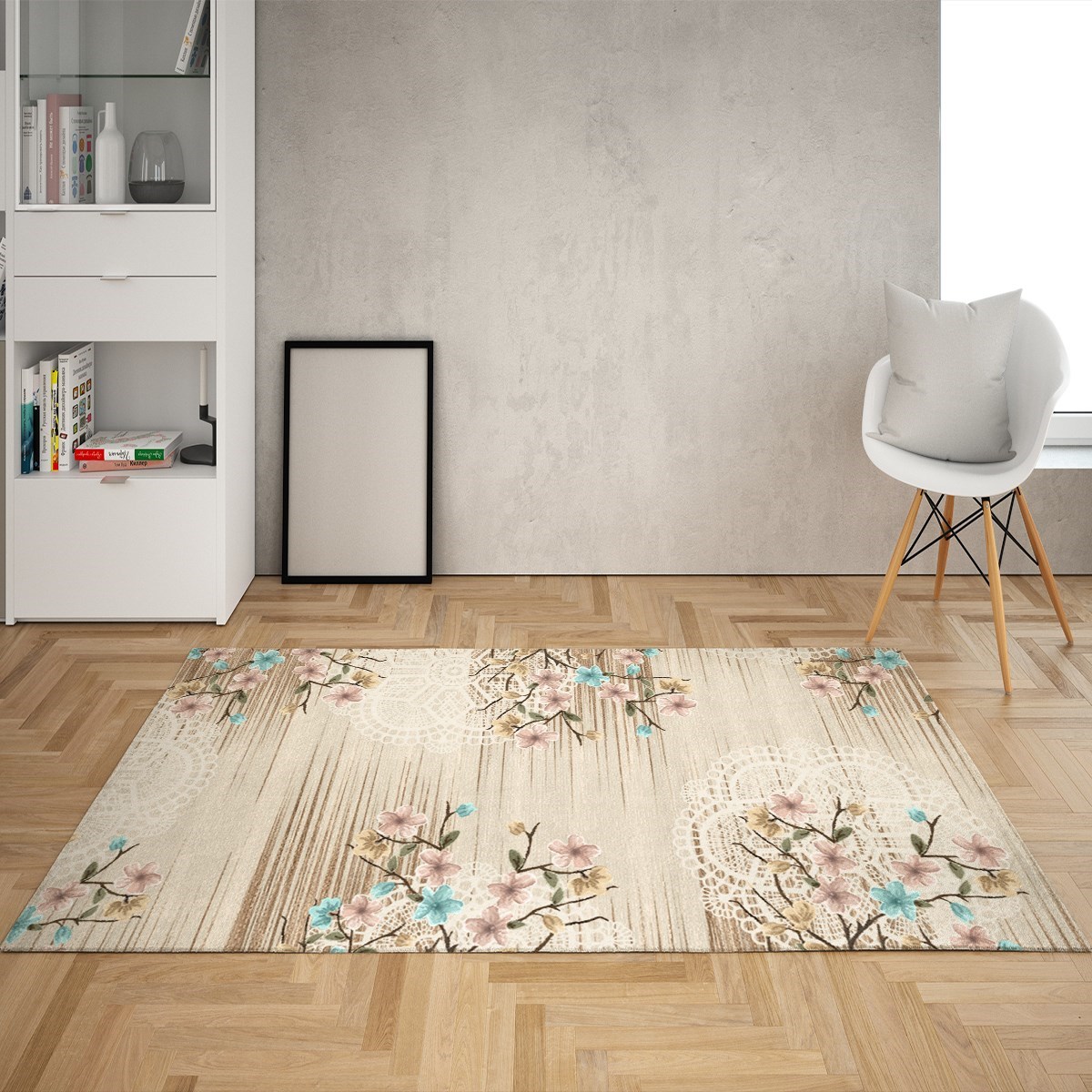 Çiçek Desenli Dijital Baskı Yıkanabilir Kaymaz Taban Modern Salon Halısı ve Yolluk