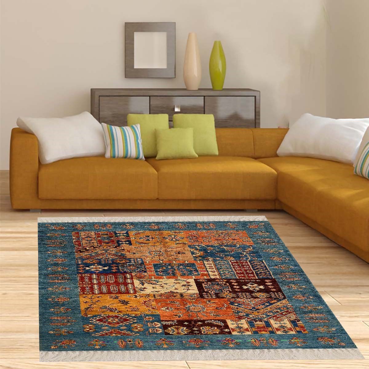 Kırkyama Patchwork Kilim Desenli Etnik Dijital Baskı Yıkanabilir Modern Salon Halı ve Yolluk