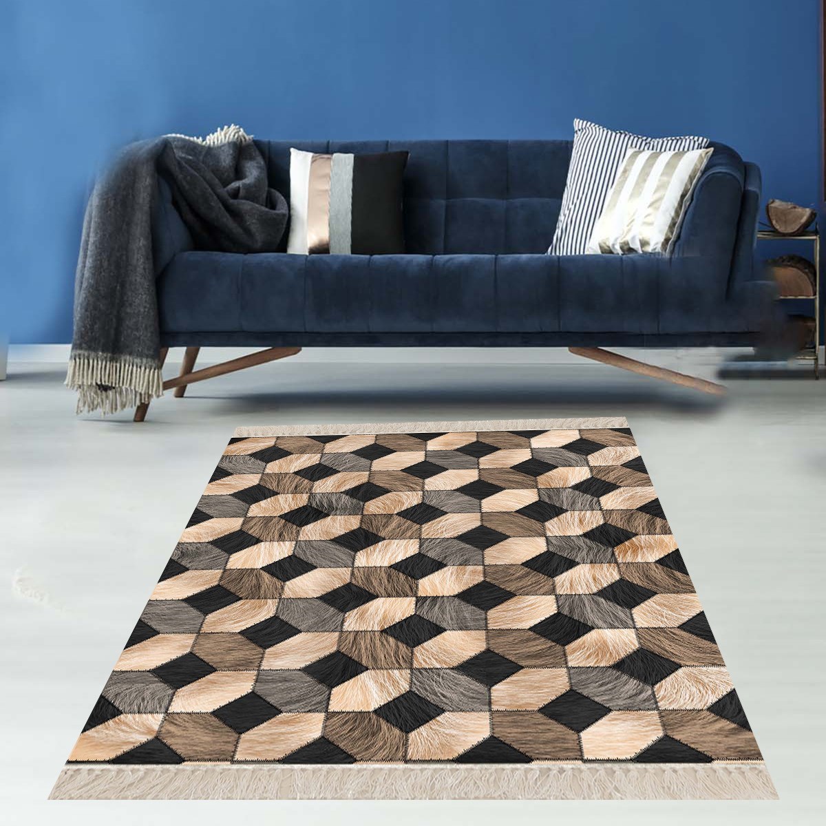 Geometrik Desenli Dijital Baskı Yıkanabilir Kaymaz Taban Modern Kilim Desen Salon Halı