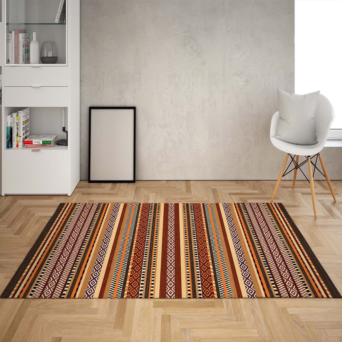 Kilim Desenli Etnik Dijital Baskı Yıkanabilir Kaymaz Taban Eskitme Salon Halısı ve Yolluk