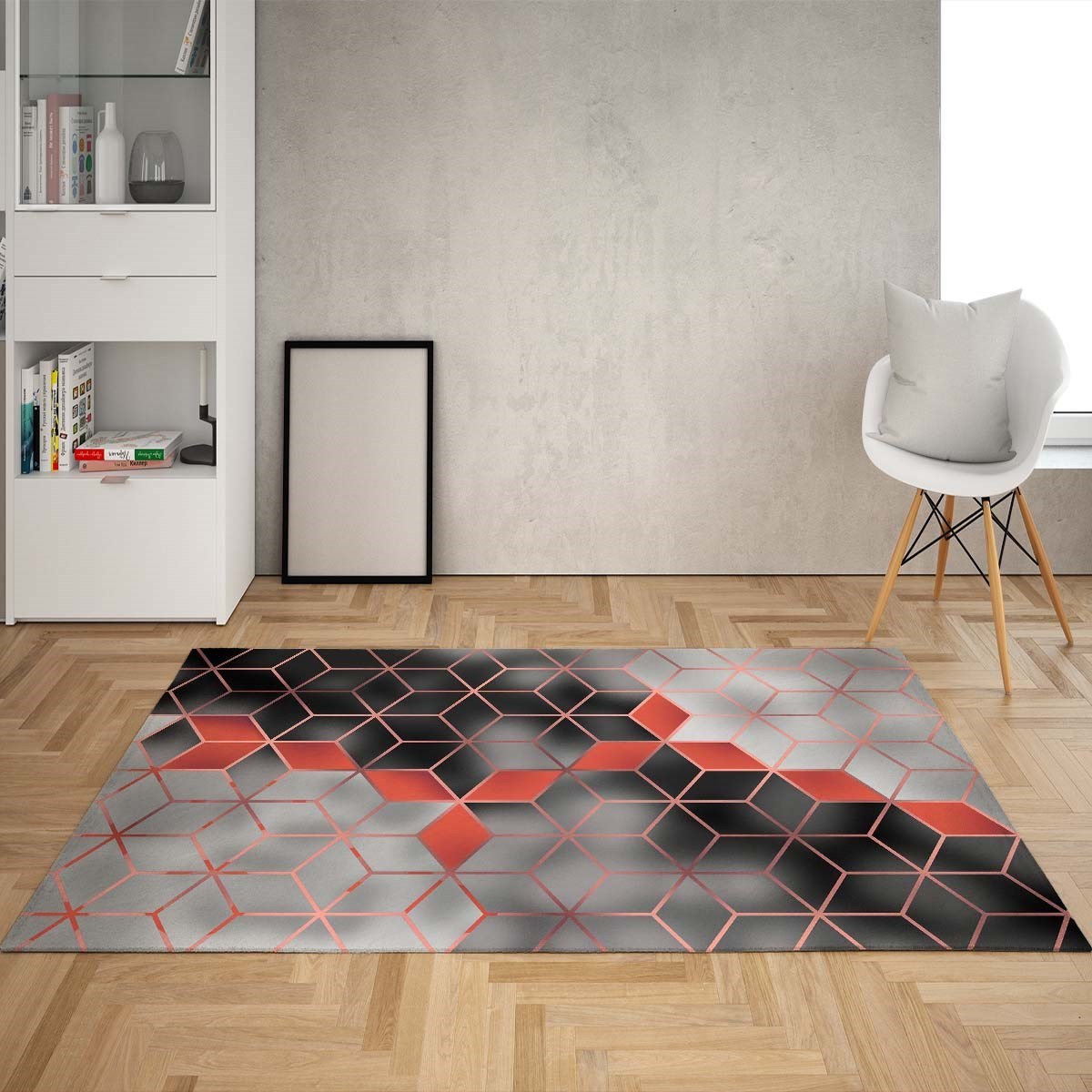 Balpeteği Desenli Dijital Baskı Yıkanabilir Kaymaz Taban Modern Salon Halısı ve Yolluk (Kırmızı)