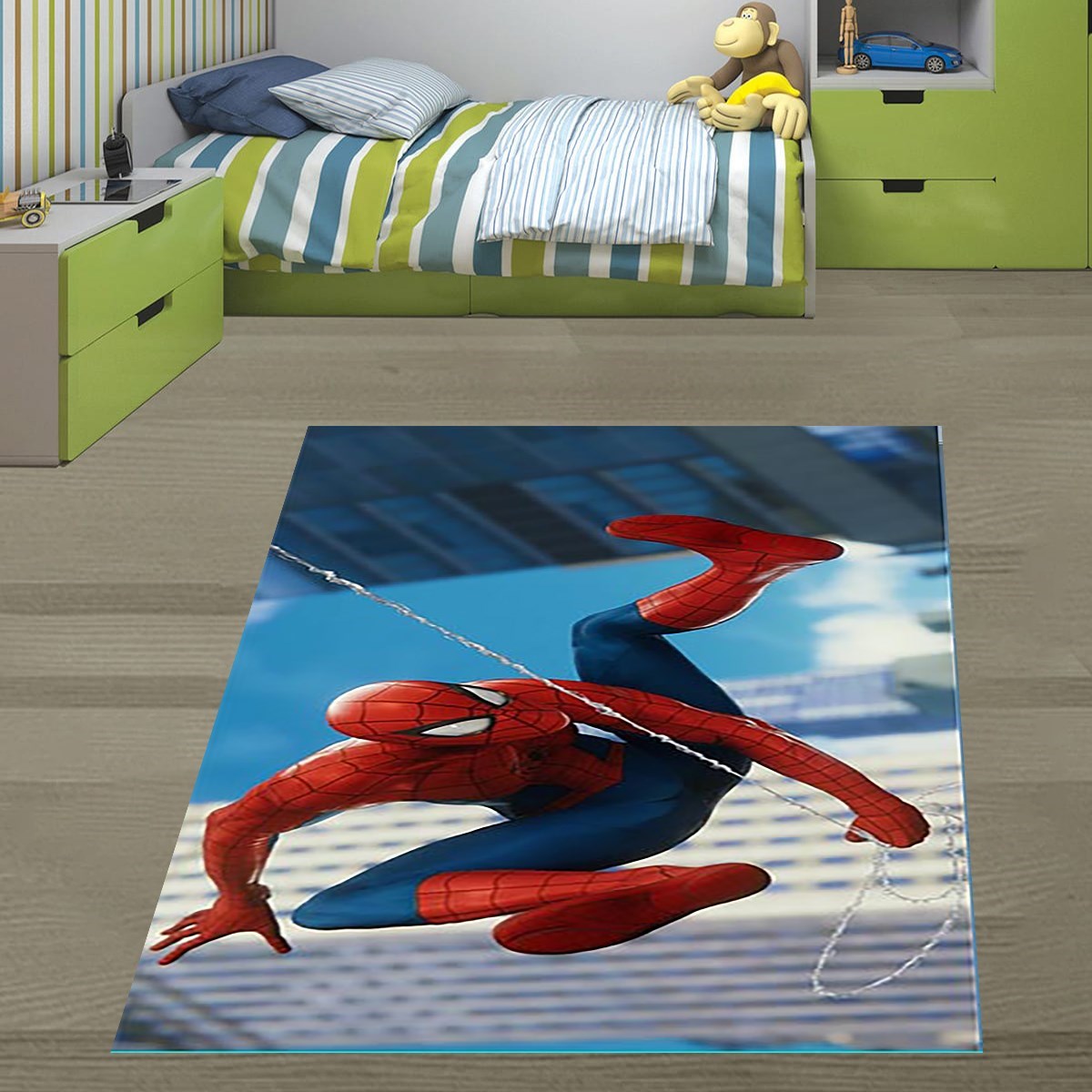 Örümcek Adam Desenli Spider Man Dijital Baskı Yıkanabilir Kaymaz Taban Çocuk Genç Odası Halısı