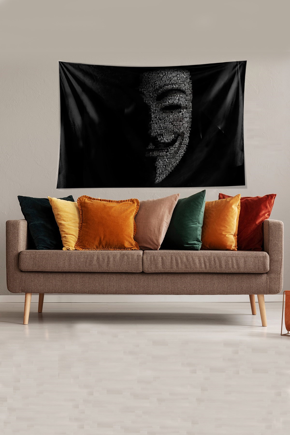 Siyah  V for Vandetta Desenli Leke Tutmaz Kadife Kumaş Duvar Örtüsü Duvar Halısı Tapestry