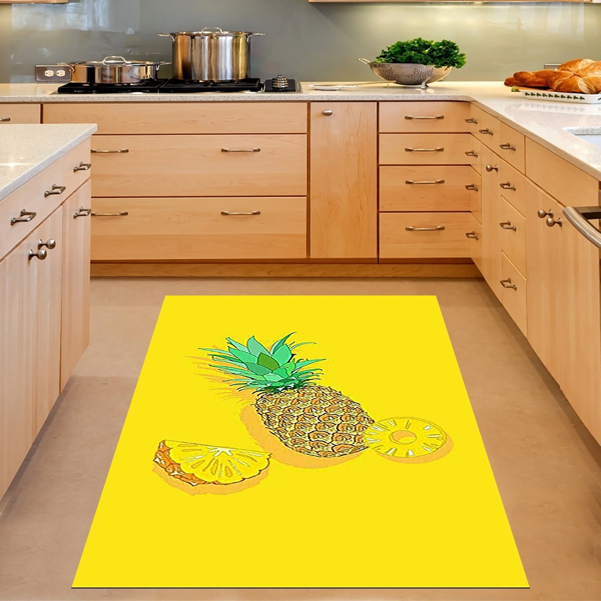 Ananas Desenli Ananaslı Dijital Baskı Yıkanabilir Kaymaz Taban Mutfak Halısı ve Yolluk