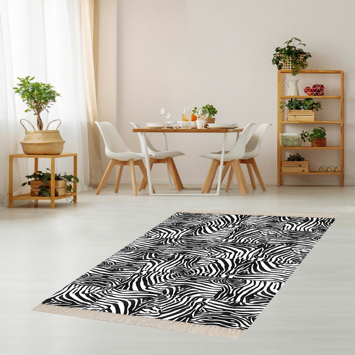 Zebra Desenli Dijital Baskı Yıkanabilir Kaymaz Taban Modern Salon Halısı