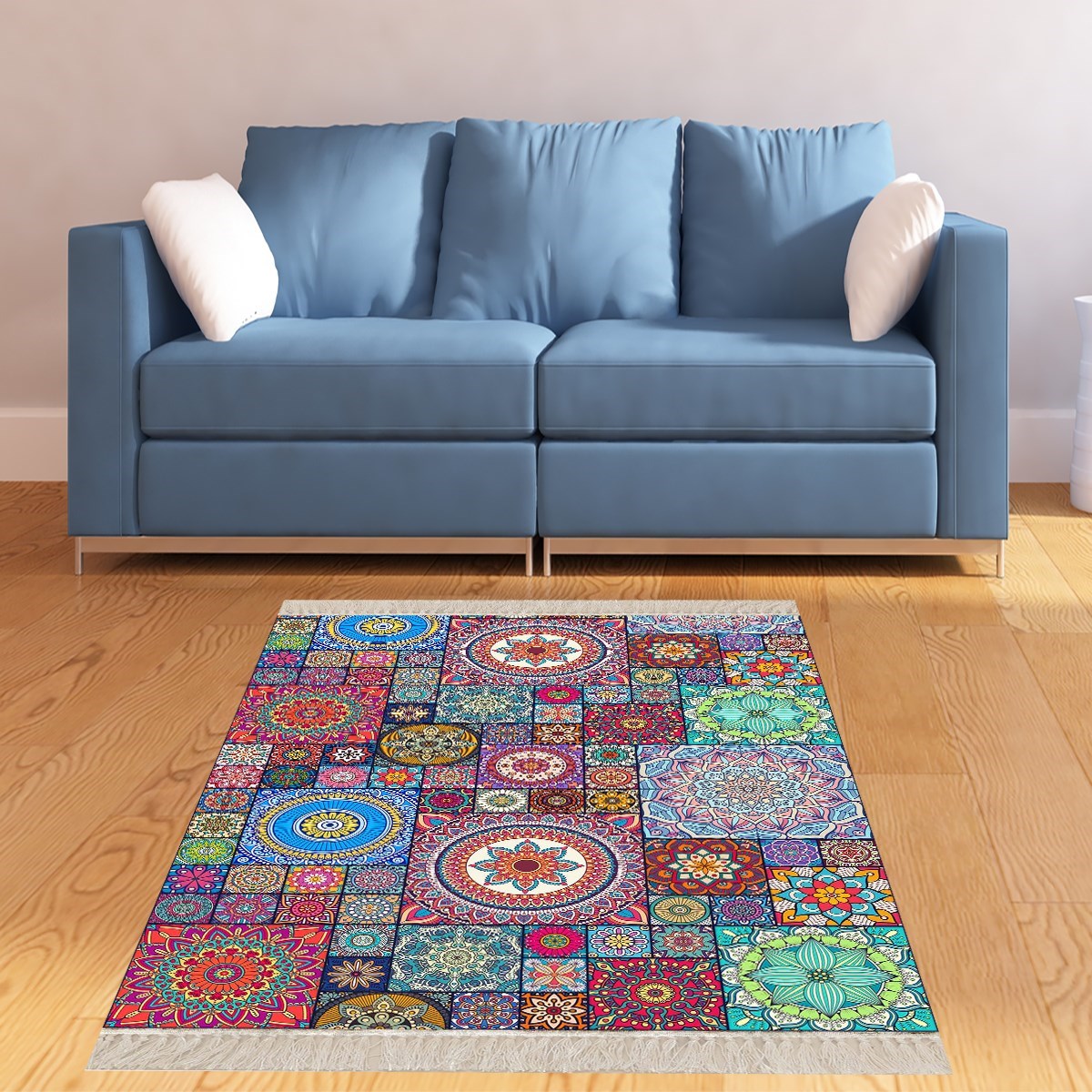 Kilim Desenli Etnik Dijital Baskı Yıkanabilir Kaymaz Taban Modern Salon Halı ve Yolluk