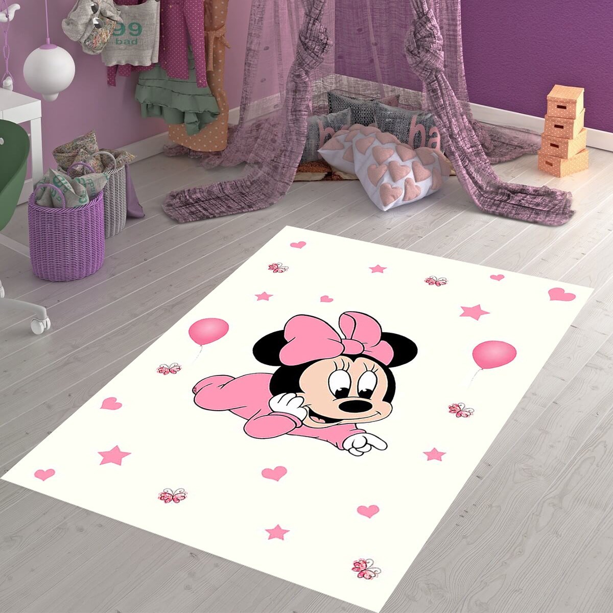 Mickey Mouse Desenli Dijital Baskılı Kaymaz Taban Çocuk Odası Halısı