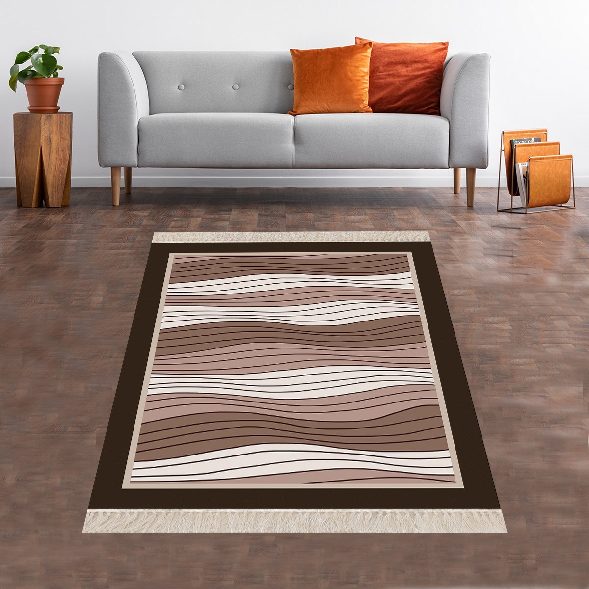 Geometrik Çizgi Desenli Dijital Baskı Yıkanabilir Kaymaz Taban Etnik Kilim Desen Salon Halı