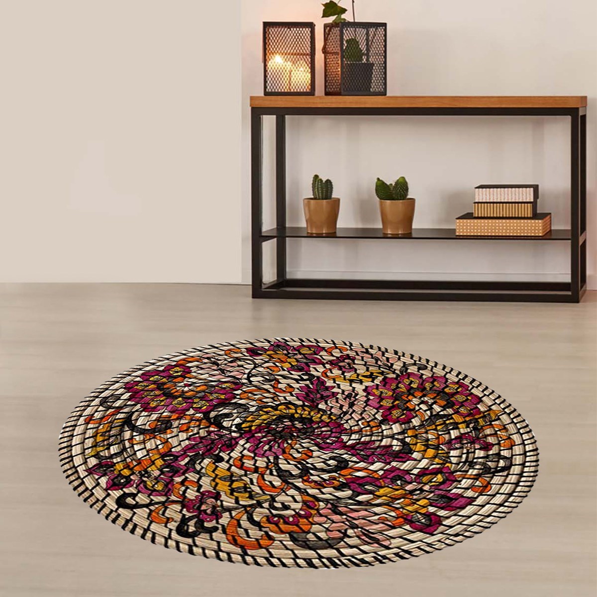 Jüt Hasır Kilim Görünümlü Dijital Baskılı Kaymaz Taban Yıkanabilir Modern Salon Halısı ve Yolluk